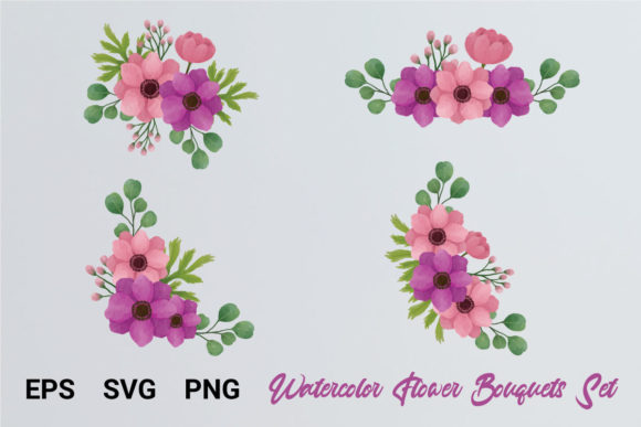 Anemone Flower Bouquet Clip Art Set