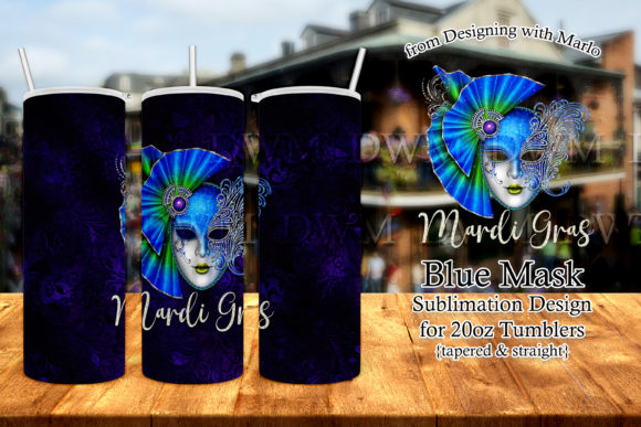 Mardi Gras Blue Mask 20oz Tumbler Wrap
