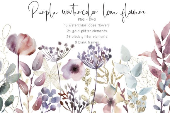 Purple Watercolor Loose Floral SVG PNG