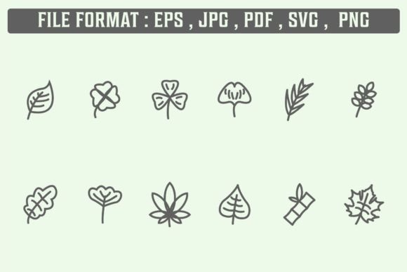 Set Leaf Line Art Icon Minimalist Logo