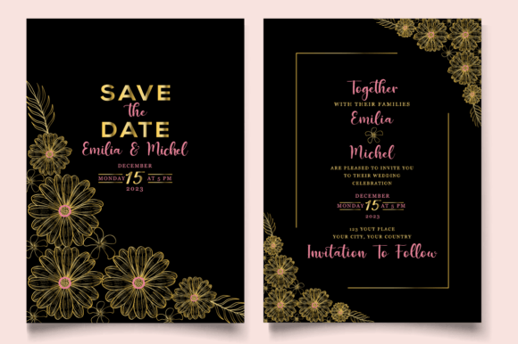 Wedding Invitation Card Black Gold
